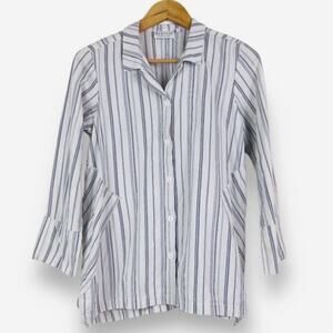 Habitat Size S Button Up Tunic Lagenlook Patch Stripe Gray White